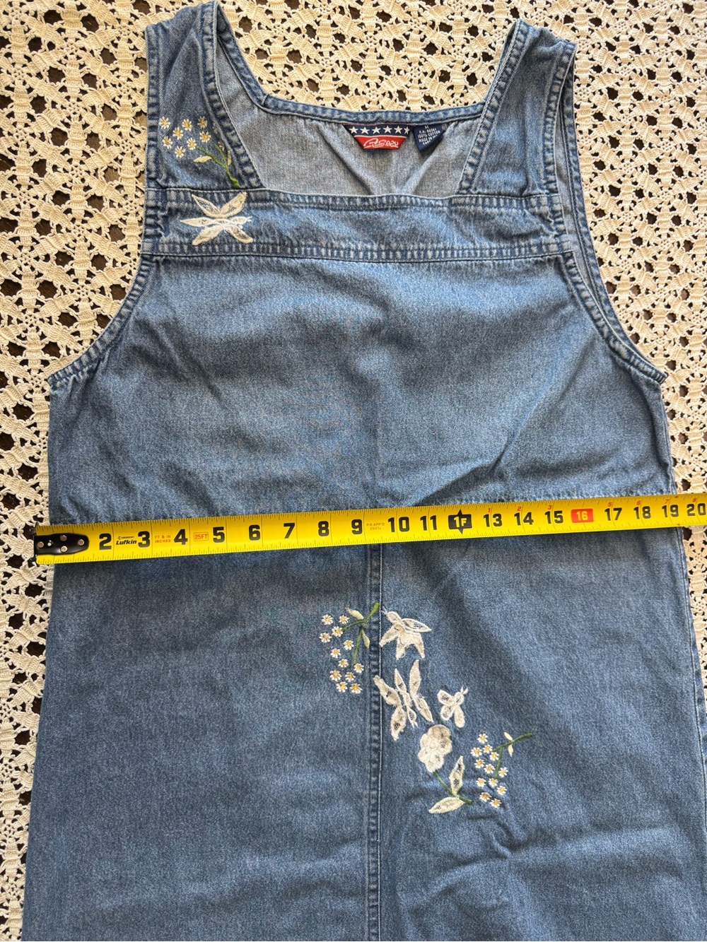 Agapo Denim Overall Midi Maxi Dress Sz M VTG 90s Y2K Embroidered Cottagecore - Picture 8 of 16